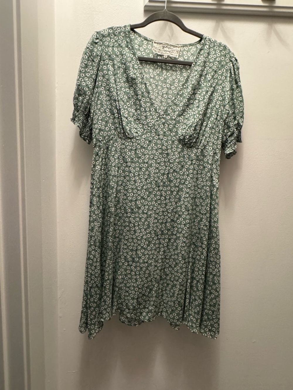 Mint Green White Floral V-Neck Dress